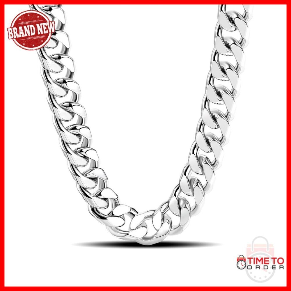 Solid 925 Sterling Silver Cuban Link Chain Necklace 22 Inch 10MM